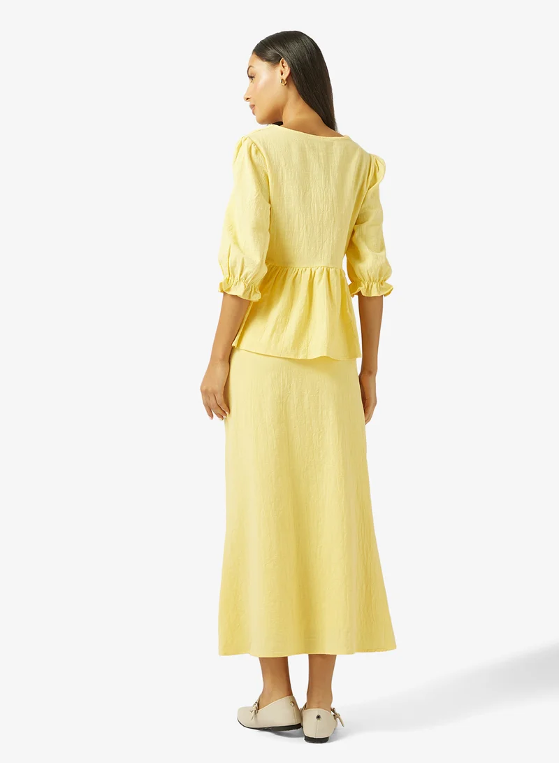 Ginger Tie Up Detail Peplum Top & A Line Skirt Coord Set